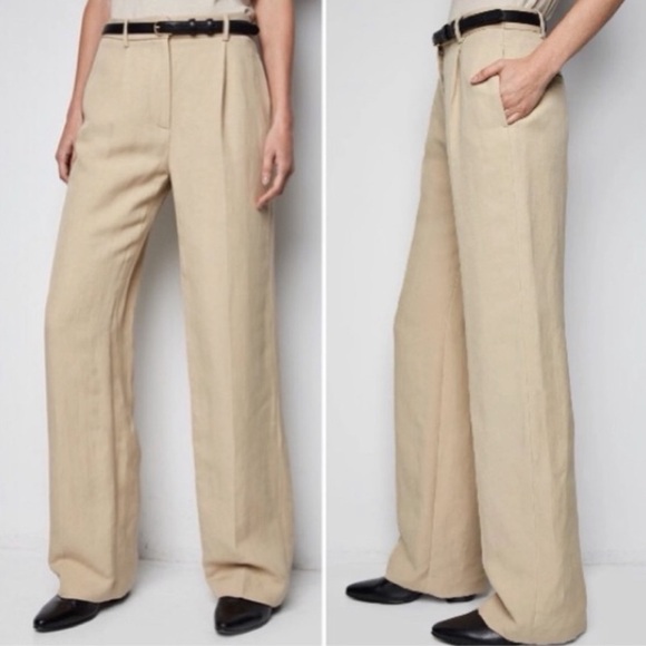 Nili Lotan Pants - Nili Lotan Dayton Linen Silk Blend Wide Leg Trouser Pants